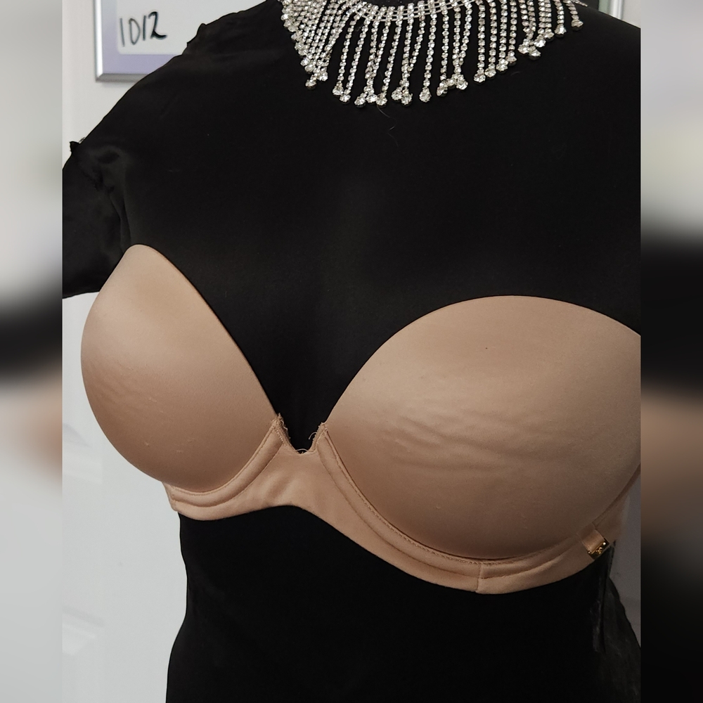 Black and Nude Bodysuit with Rhinestone Detail
